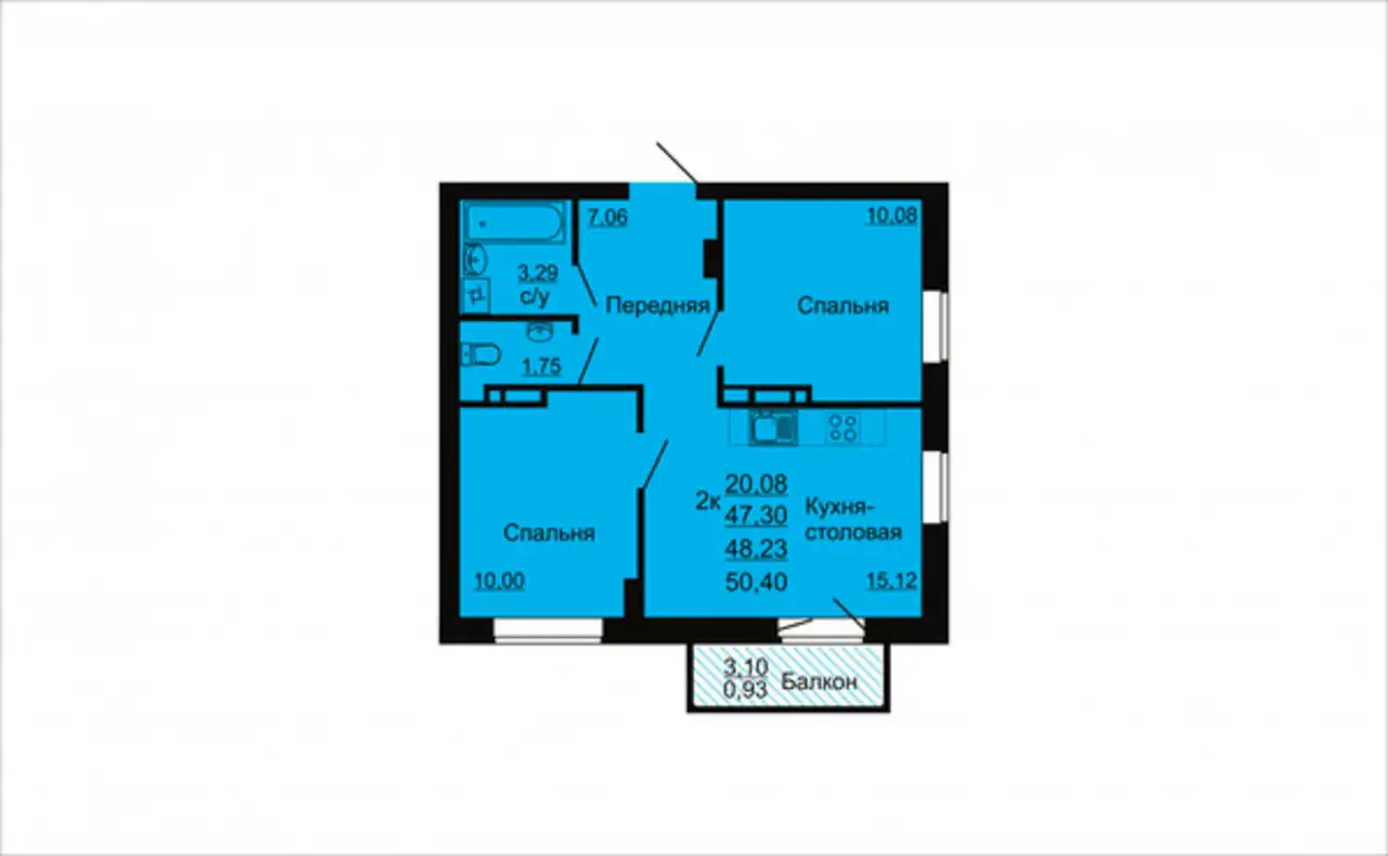 Квартира, 48,23 м², 7 эт., Пригородный п, фотография 8