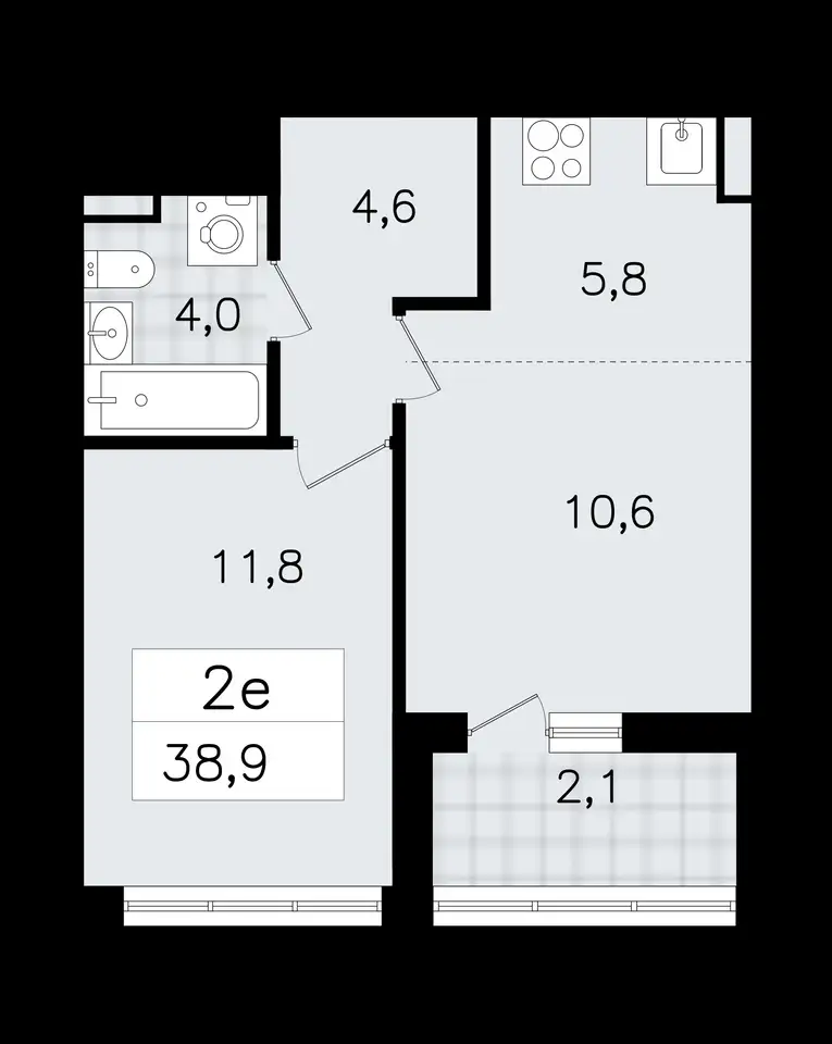 2-х комнатная квартира, 38,90 м², 4 эт., ЖК А101 Всеволожск, фотография 1