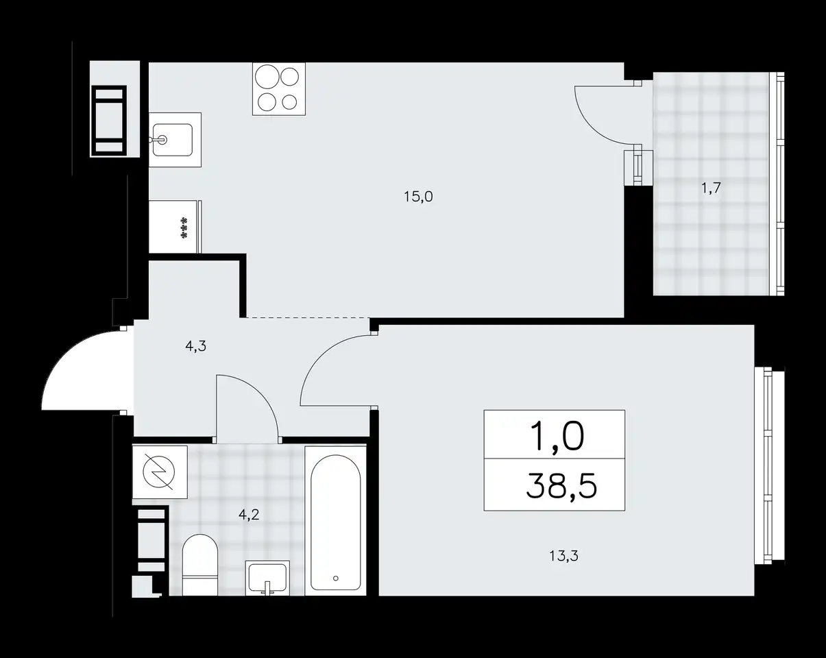 1-но комнатная квартира, 38,50 м², 7 эт., ЖК А101 Лаголово, фотография 1