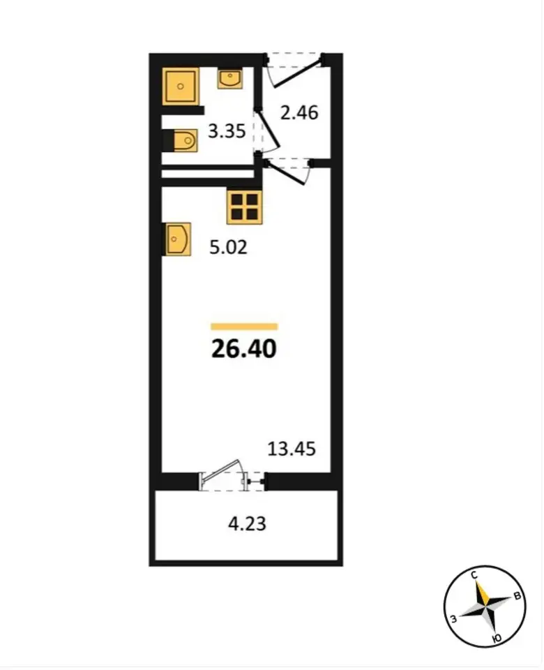 Квартира, 26,40 м², 13 эт.,, фотография 1