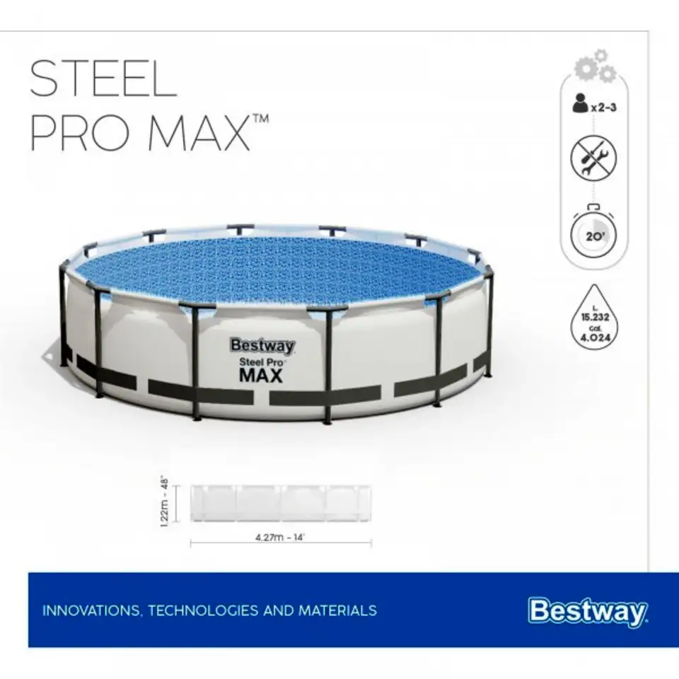 Каркасный бассейн steel pro bestway 5612x bw, 427х122см, 15232л, фил.-насос 3028л/ч,, фотография 5