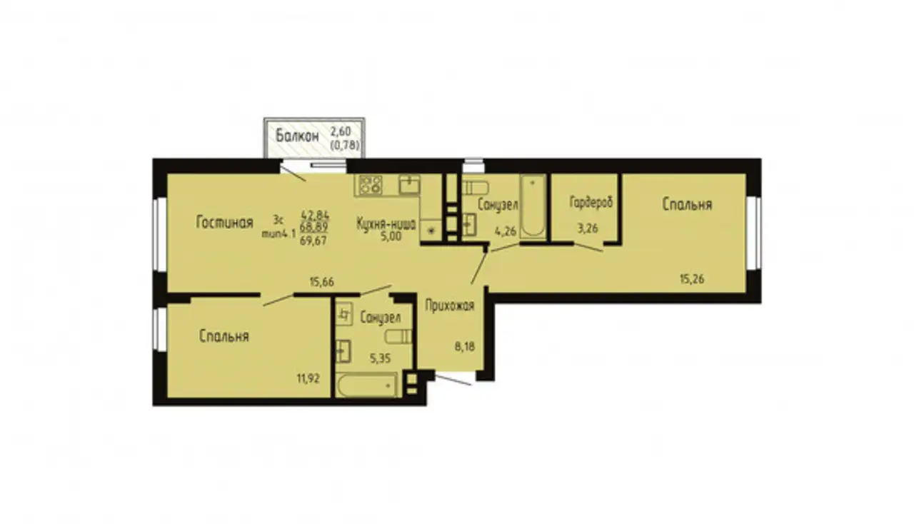 Квартира, 69,67 м², 4 эт., Пригородный п, фотография 10