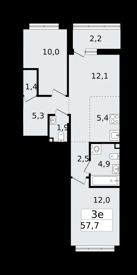 3-х комнатная квартира, 57,70 м², 2 эт., ЖК А101 Всеволожск, фотография 1