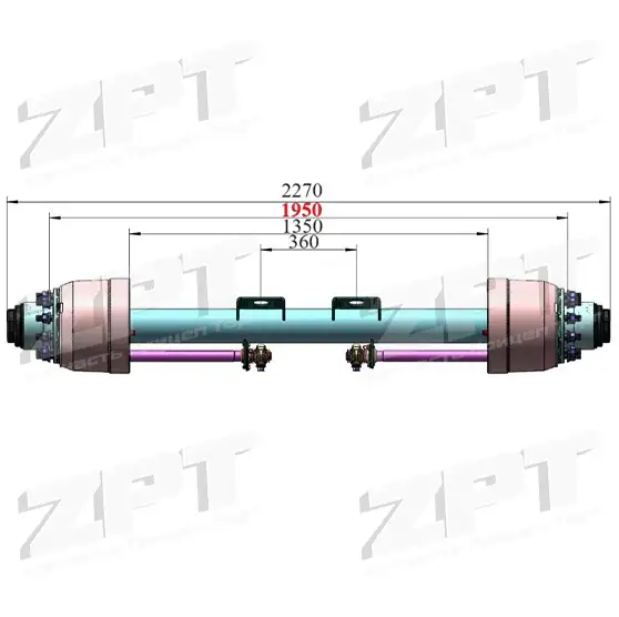 Ось трала в сборе ATLANT 11т, Ф-127, колея 1950мм c ABS SLD11.5YA01A1BB, фотография 3