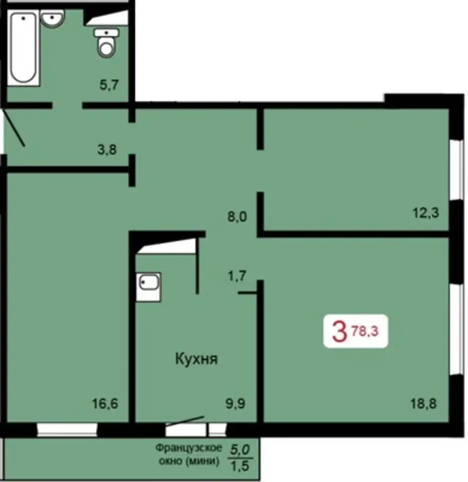 Квартира, 78,30 м², 11 эт., Кировский, Аральская ул, 47, фотография 2