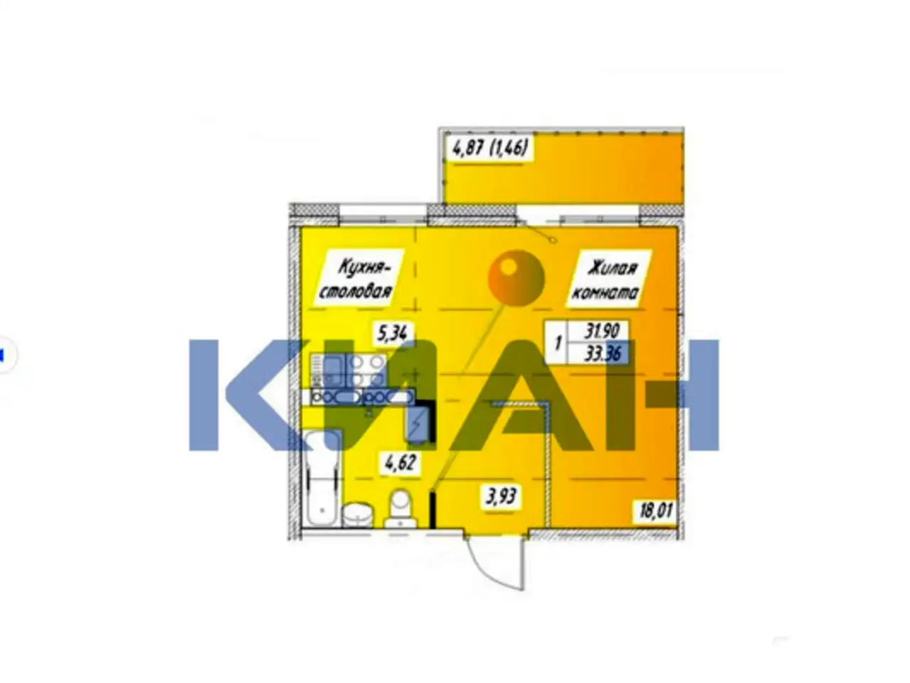 Квартира, 33,36 м², 9 эт., Советский, 40 лет победы ул, 2и, фотография 1