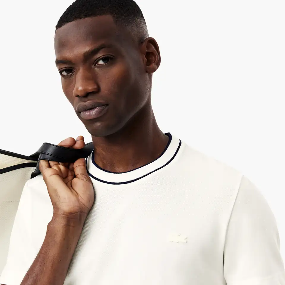 Мужская футболка lacoste с воротником в полоску из эластичного хлопка, фотография 3