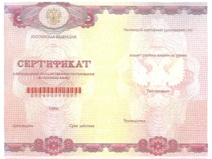 Утеря сертификата о владении русским языком, фотография 1