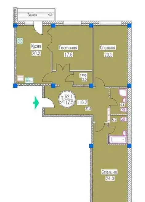 Продается 3-комнатная квартира в Ессентуках, ул. Октябрьская 337 корпус 1., 123,00 м², 10 эт., Кур. зона, Октябрьская 337/1, фотография 1