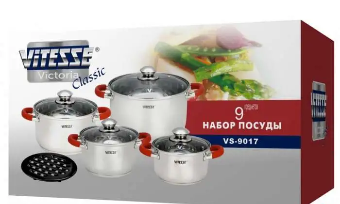 Набор кастрюль Vitesse 9 предметов, фотография 1