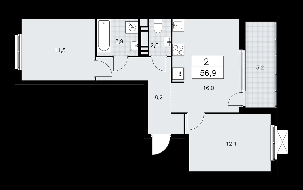 2-х комнатная квартира, 56,90 м², 7 эт., ЖК А101 Лаголово, фотография 1