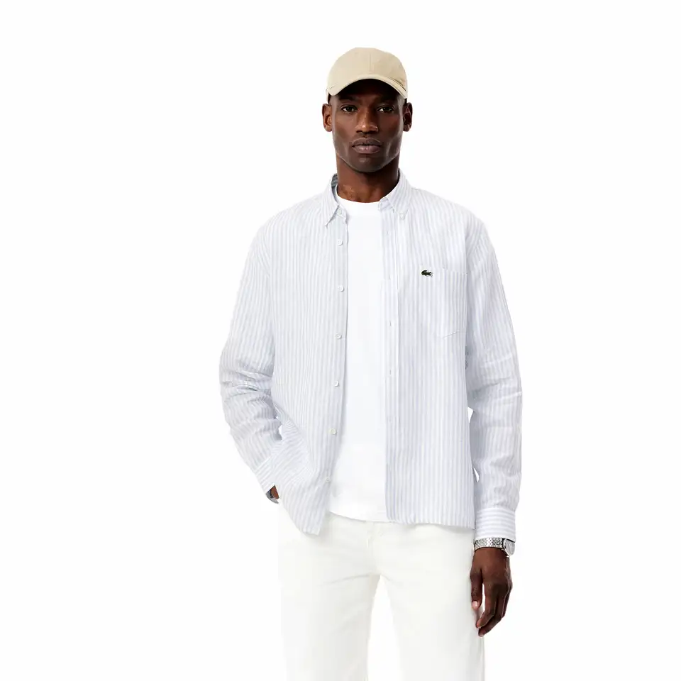 Мужская льняная рубашка lacoste в полоску, фотография 1